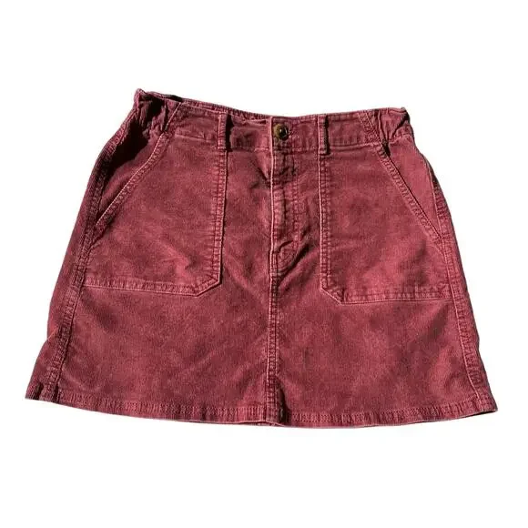 American Eagle Super Stretch Burgundy Corduroy Mini Skirt Size: 8 - Picture 1 of 4